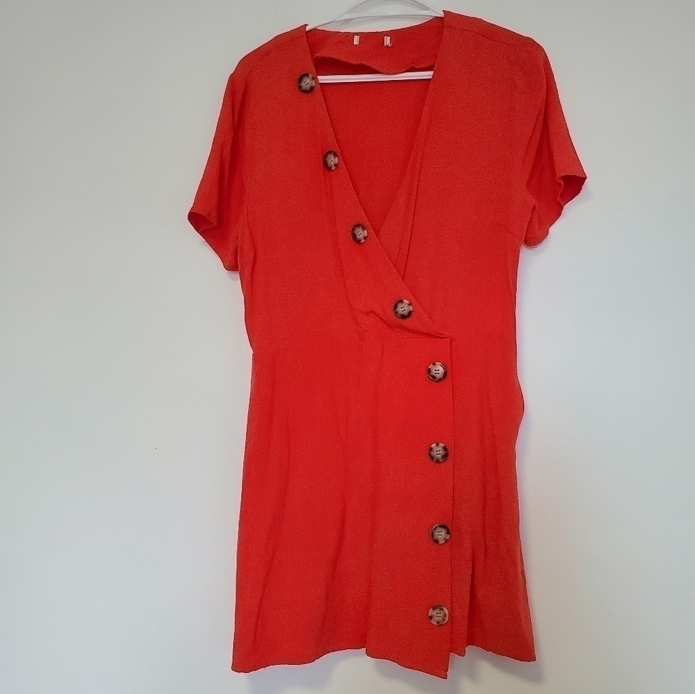 Moon River Asymmetrical Button-Down Linen Blend Mini Dress - Picture 6 of 11
